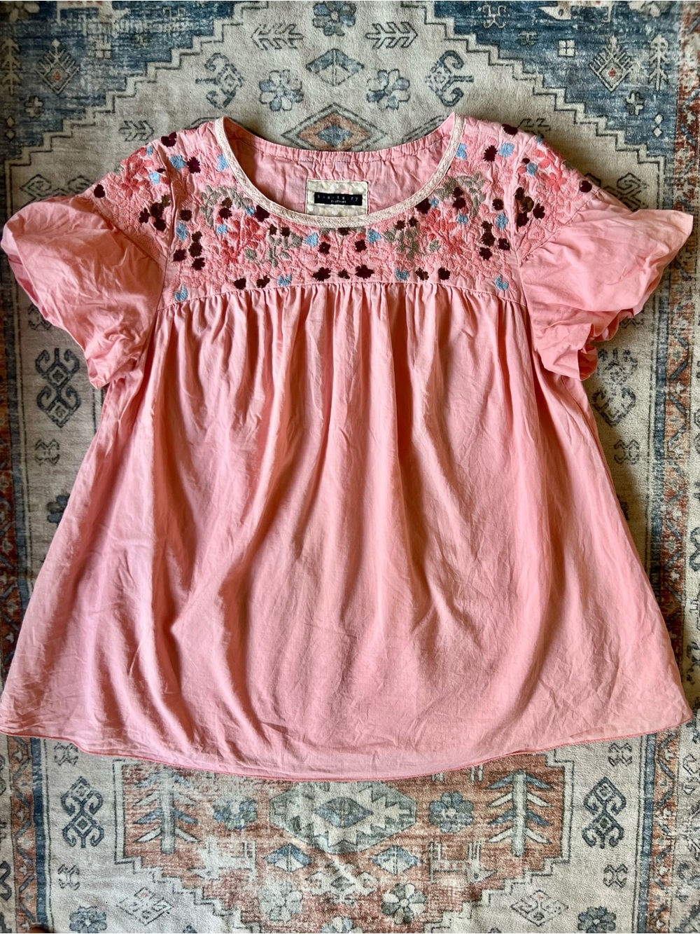 Sanctuary Pink Embroidered Floral Yoke Top